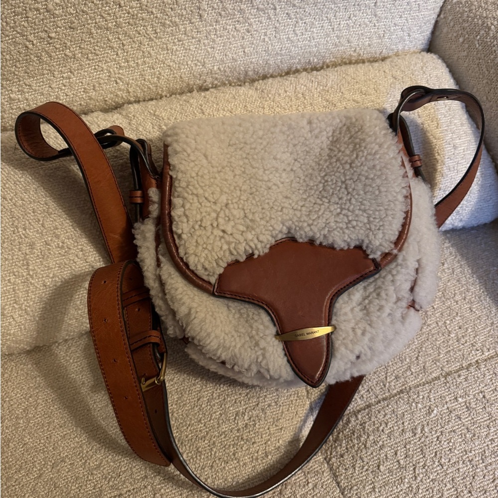 Isabel Marant Tan and Cream Shearling Crossbody Bag
